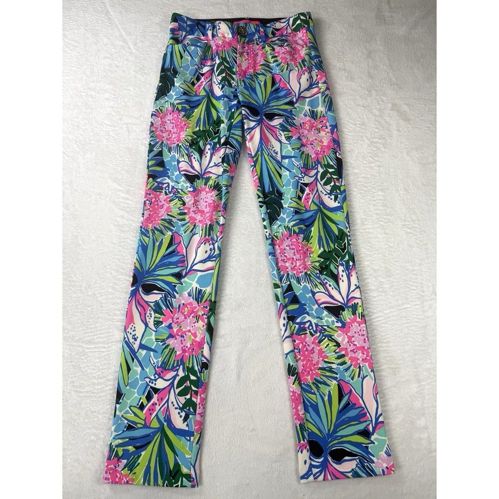 Lilly Pulitzer Pants Womens 0 Tropical Print Chino Pants Straight Stretch Floral